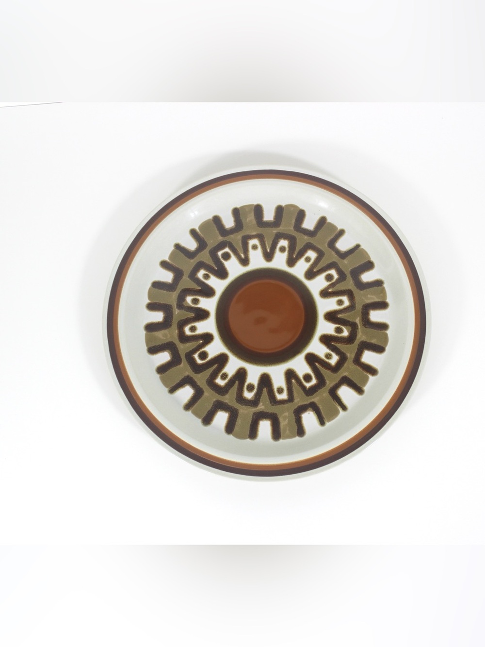 Mid Century Modern 12” Serving Plater Round Chop Plate HANIWA Stone Aztec Japan